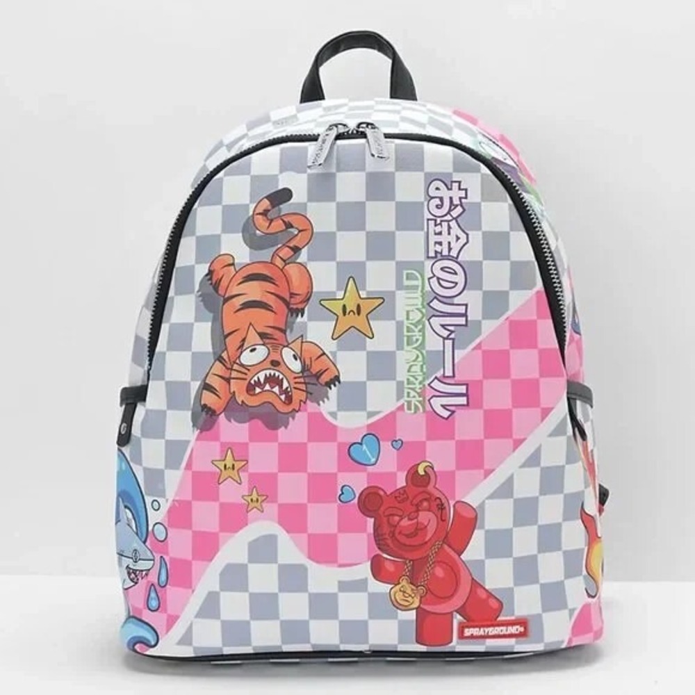 Sprayground Tokyo Bubble Grey and Pink Checkered‎ Backpack Limited Edition